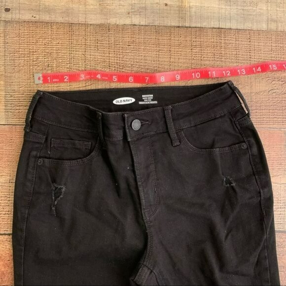 Old navy rockstar super skinny high rise distressed black denim jeans - 0 petite - Picture 2 of 9